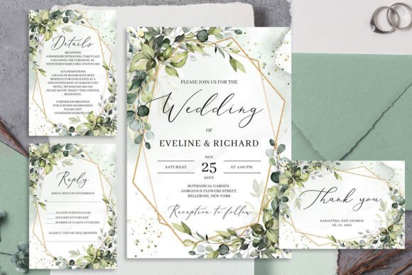 Download Greenery and Gold Frame Wedding Invite - Premium Resources