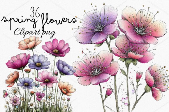 Download Whimsical Spring Flowers Clipart Bundle - Spring flowers Collection
