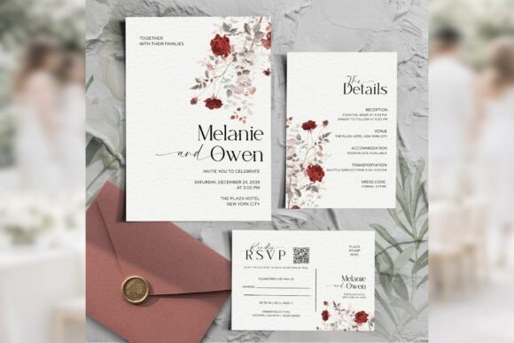 Download Burgundy Rose Invitation Suite Bd013 - Premium Bundle