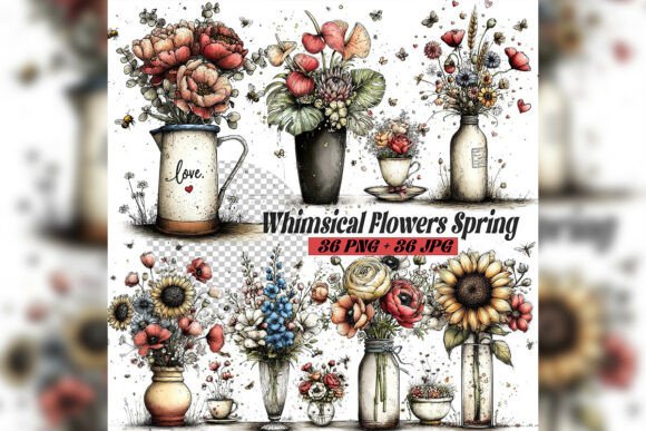 Download Whimsical Spring Flowers Clipart Set - Spring flowers Collection