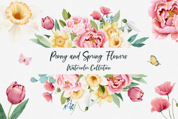 Download Watercolor Peony and Spring Flowers - Spring flowers Collection
