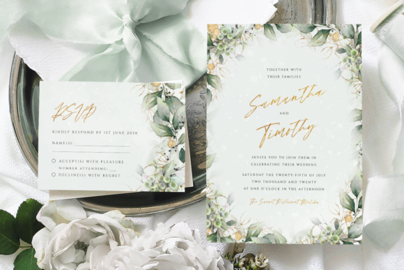 Download Green &amp; Gold Wedding Invitation Template - Premium Resources