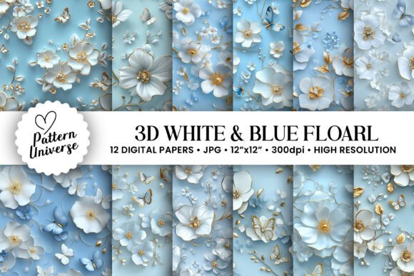 Download 3D White and Blue Floral Pattern - Floral pattern Collection